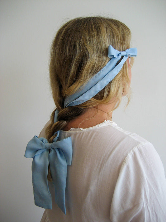 Baby Blue Silk Hair Bow | Plant Dyed | Handmade