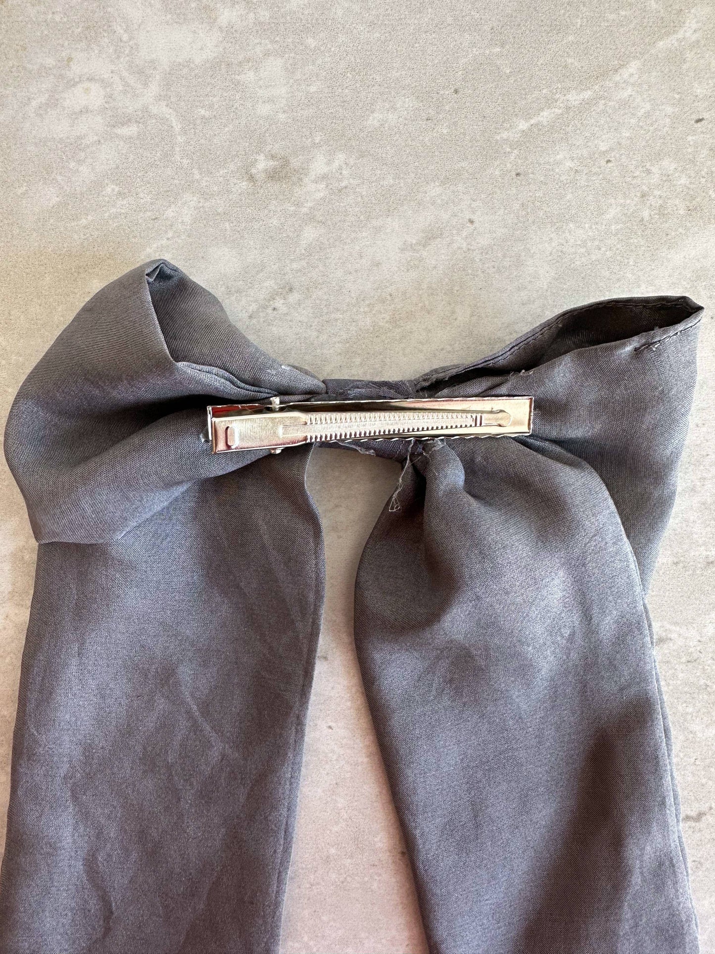 Charcoal Grey Silk Hair Bow | Plant Dyed | Handmade
