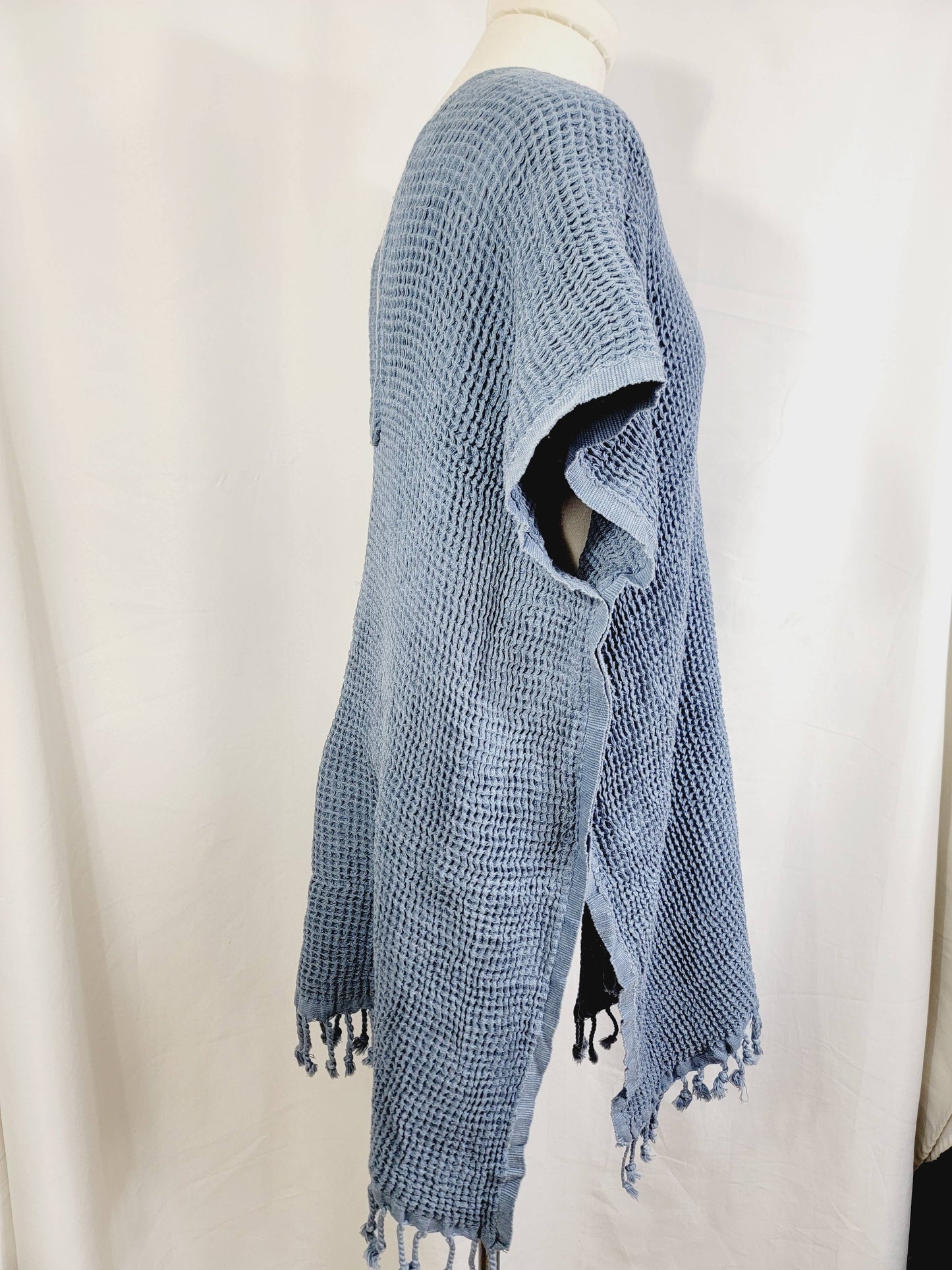 Hand made Honey comb wave Cotton Top or dress Blue