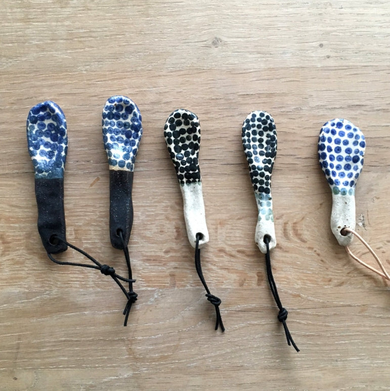 Polka Dot Ceramic Spoons for Salt or Sugar - Assorted Colors