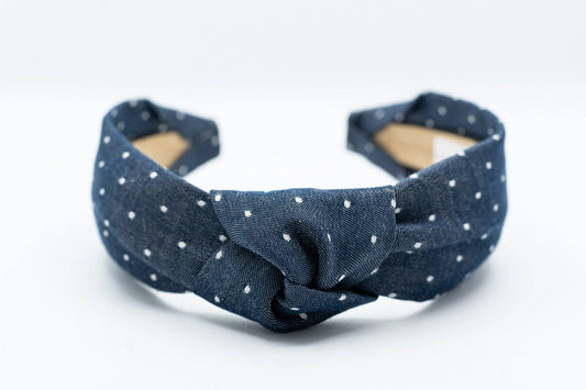 Western Polka Dot Chambray Knot Headband | Navy Blue Indigo