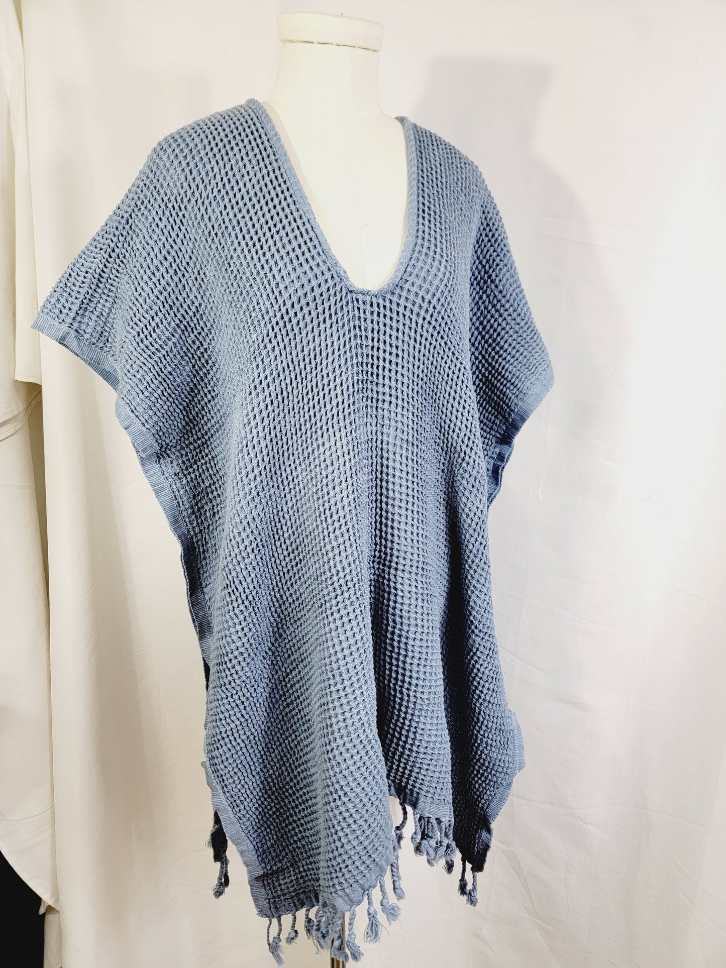 Hand made Honey comb wave Cotton Top or dress Blue