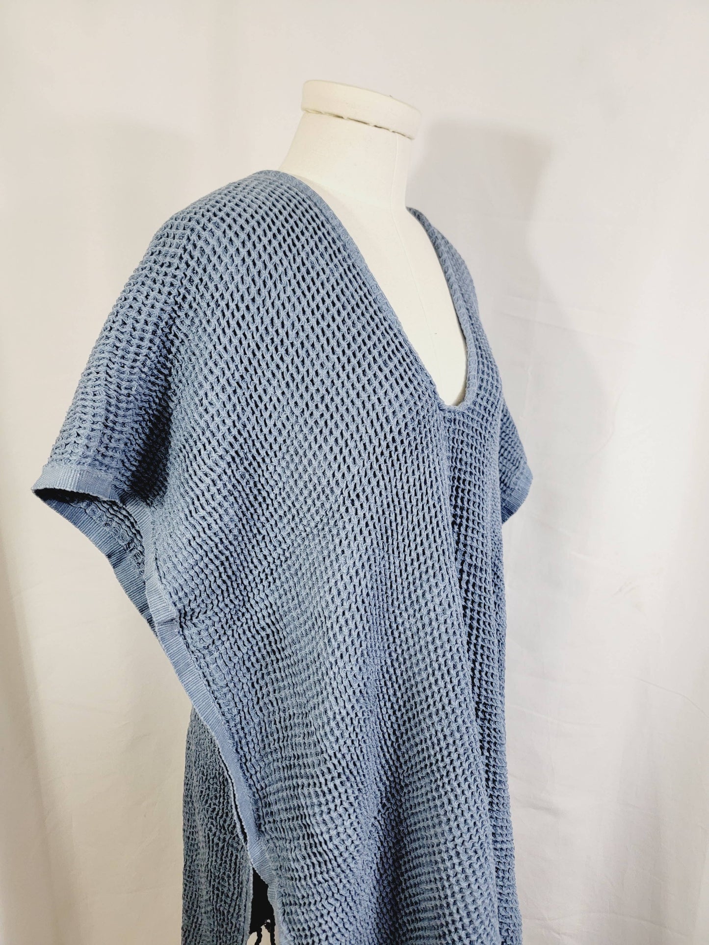 Hand made Honey comb wave Cotton Top or dress Blue