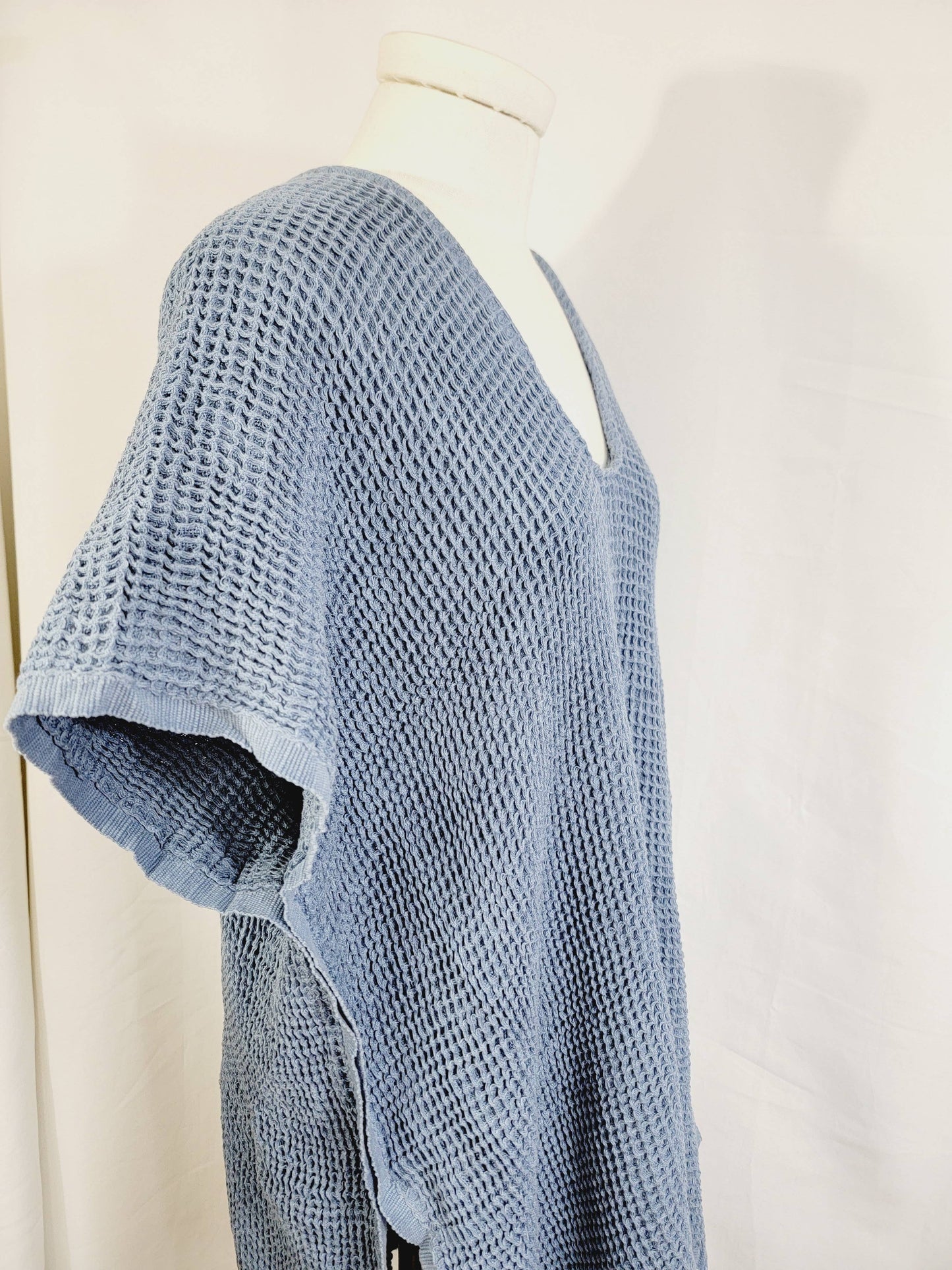 Hand made Honey comb wave Cotton Top or dress Blue