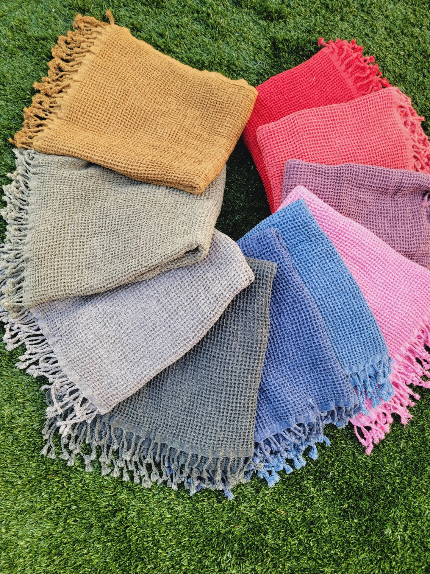 Plush Waffle Towels in Botanical Colors