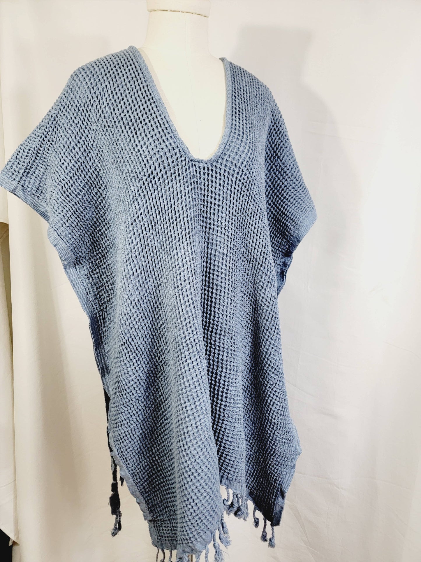 Hand made Honey comb wave Cotton Top or dress Blue