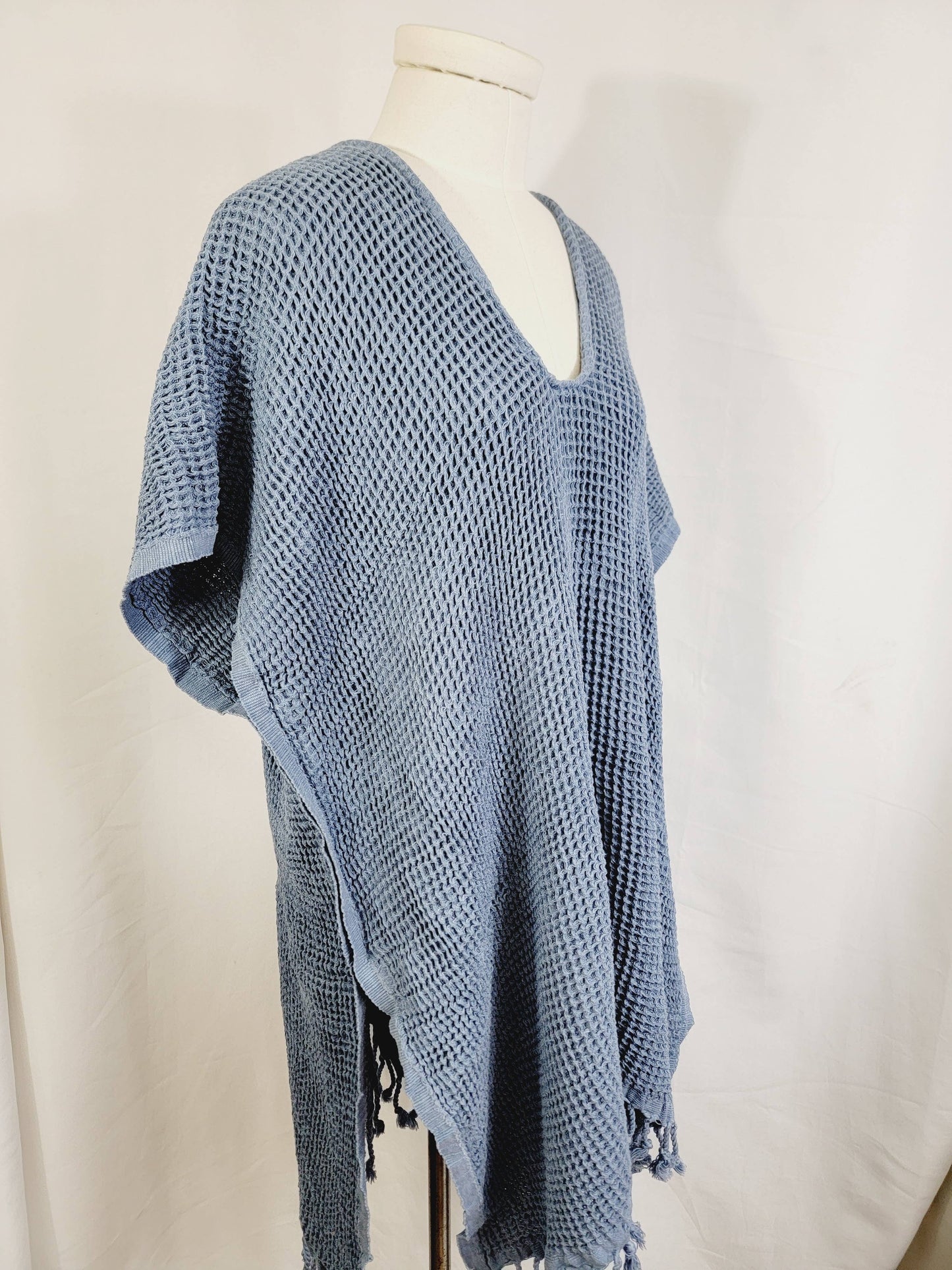 Hand made Honey comb wave Cotton Top or dress Blue