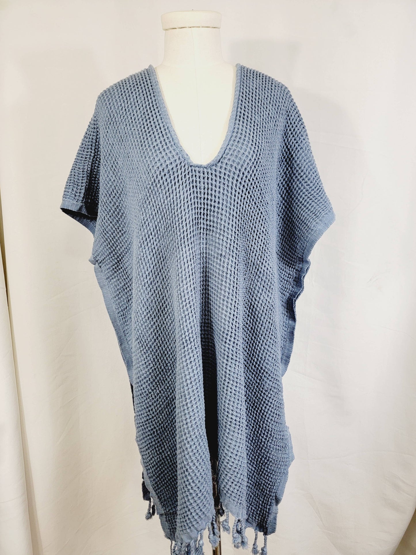 Hand made Honey comb wave Cotton Top or dress Blue