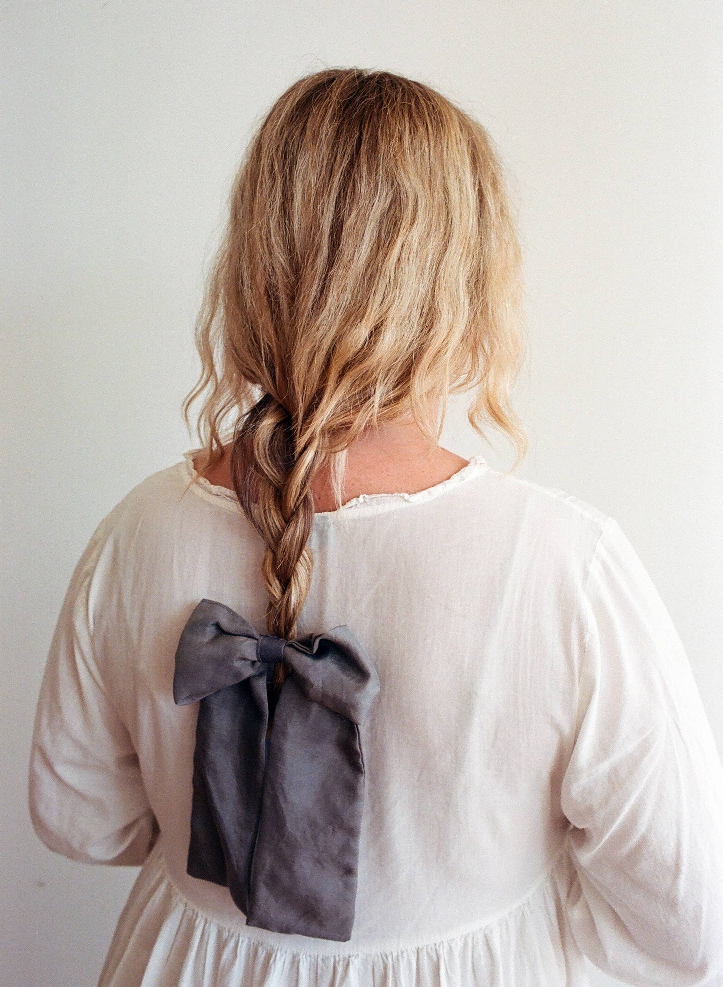 Charcoal Grey Silk Hair Bow | Plant Dyed | Handmade