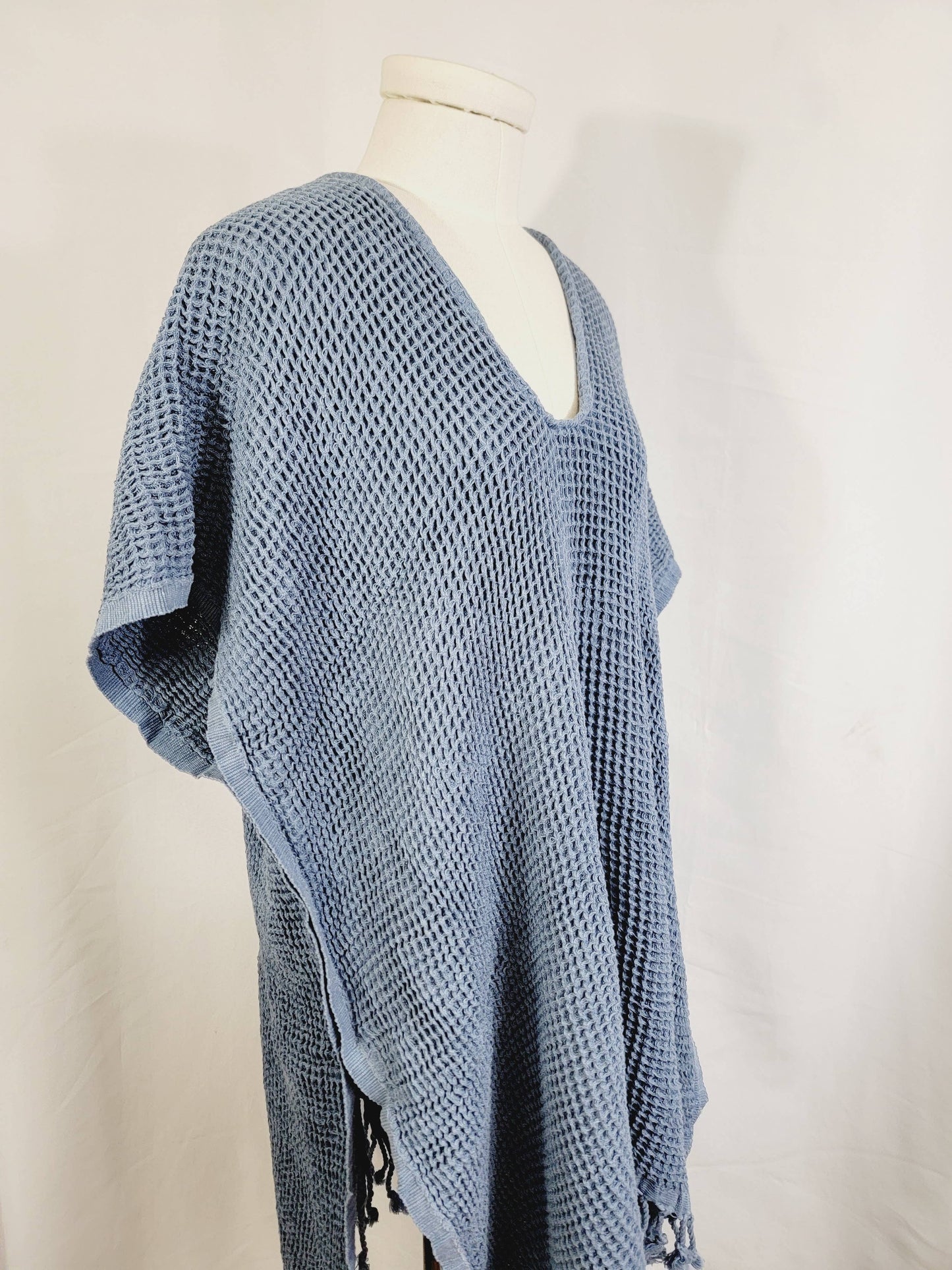 Hand made Honey comb wave Cotton Top or dress Blue