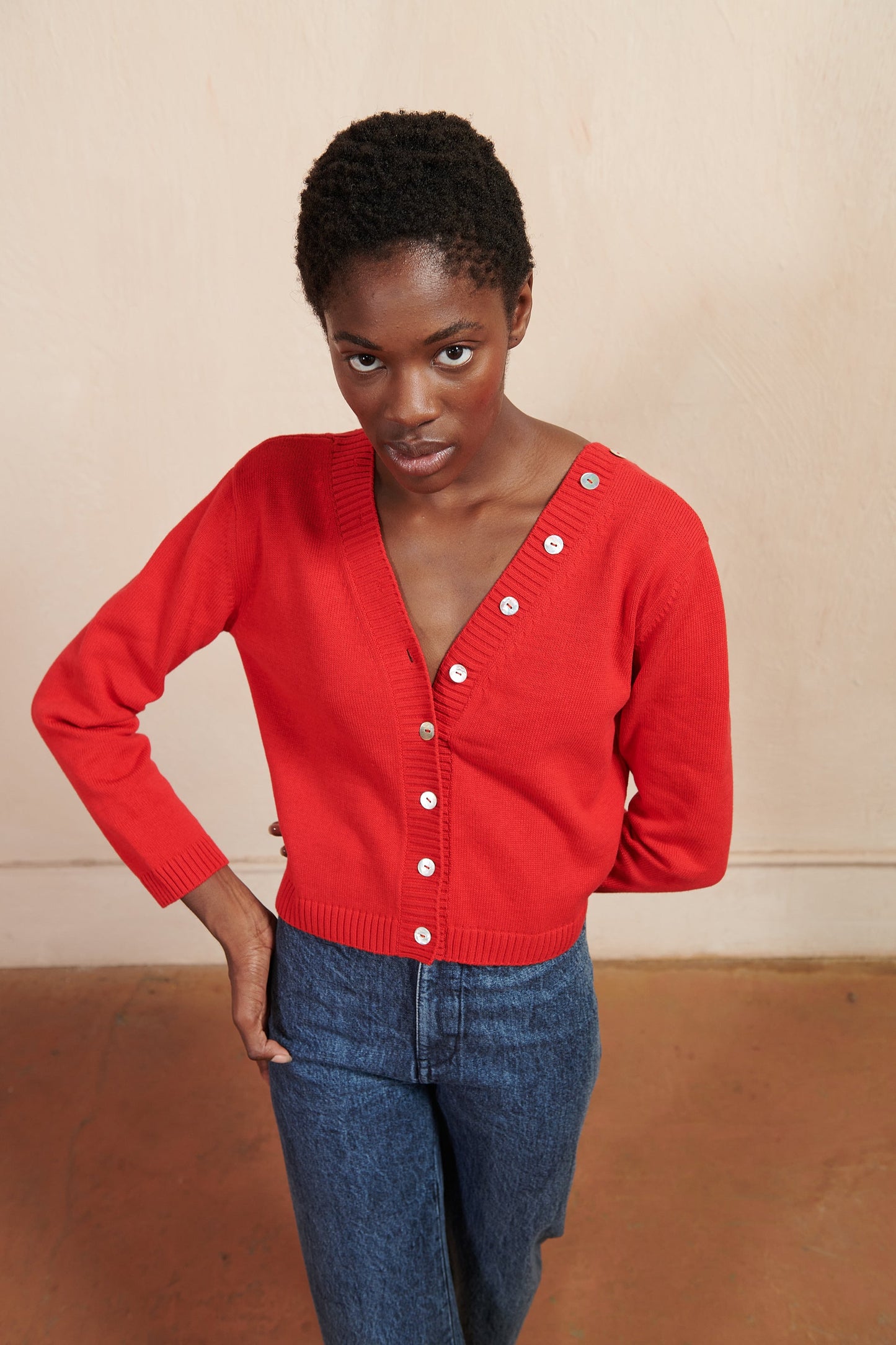 Maria Stanley Button Cardi in Piquillo (red)