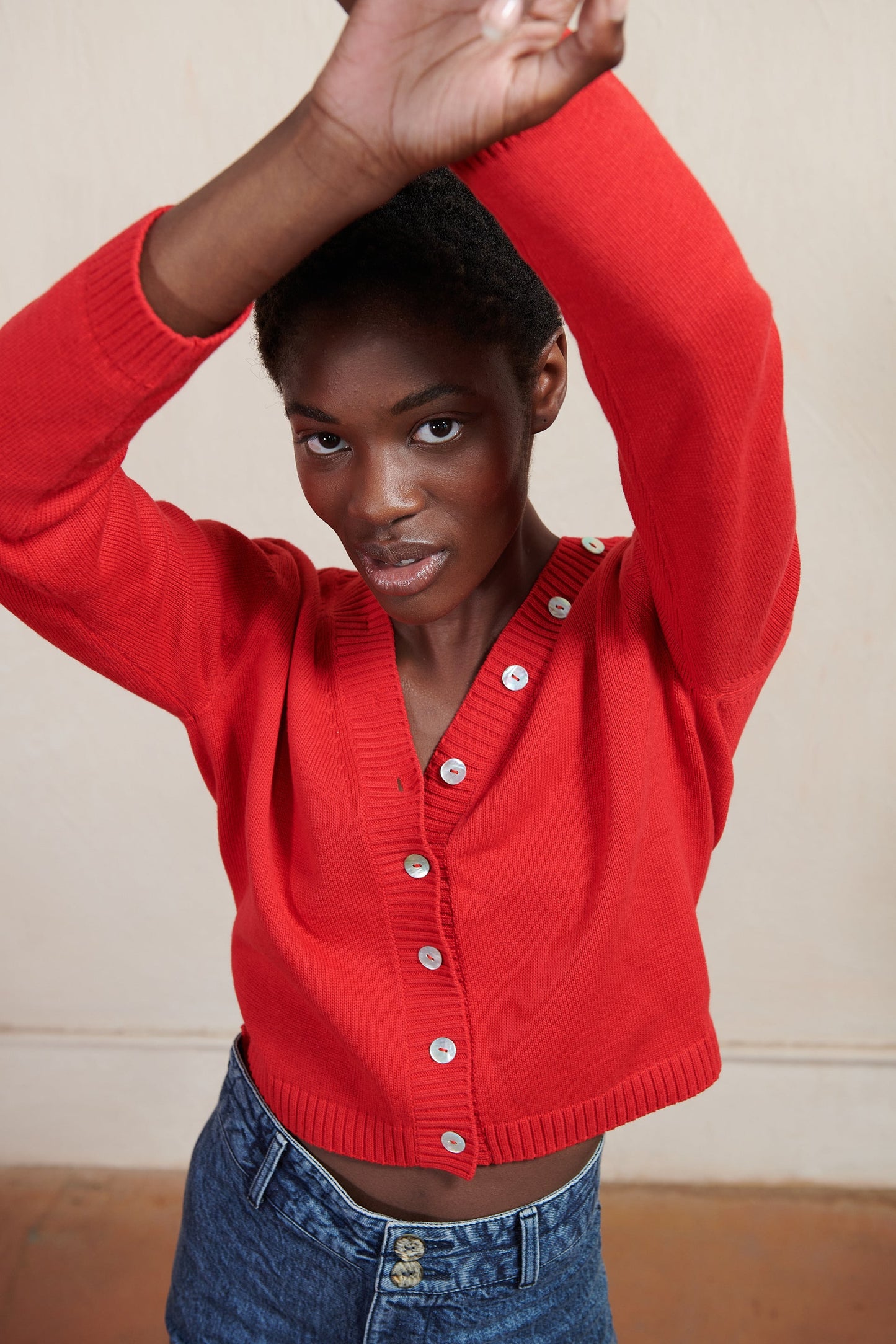 Maria Stanley Button Cardi in Piquillo (red)