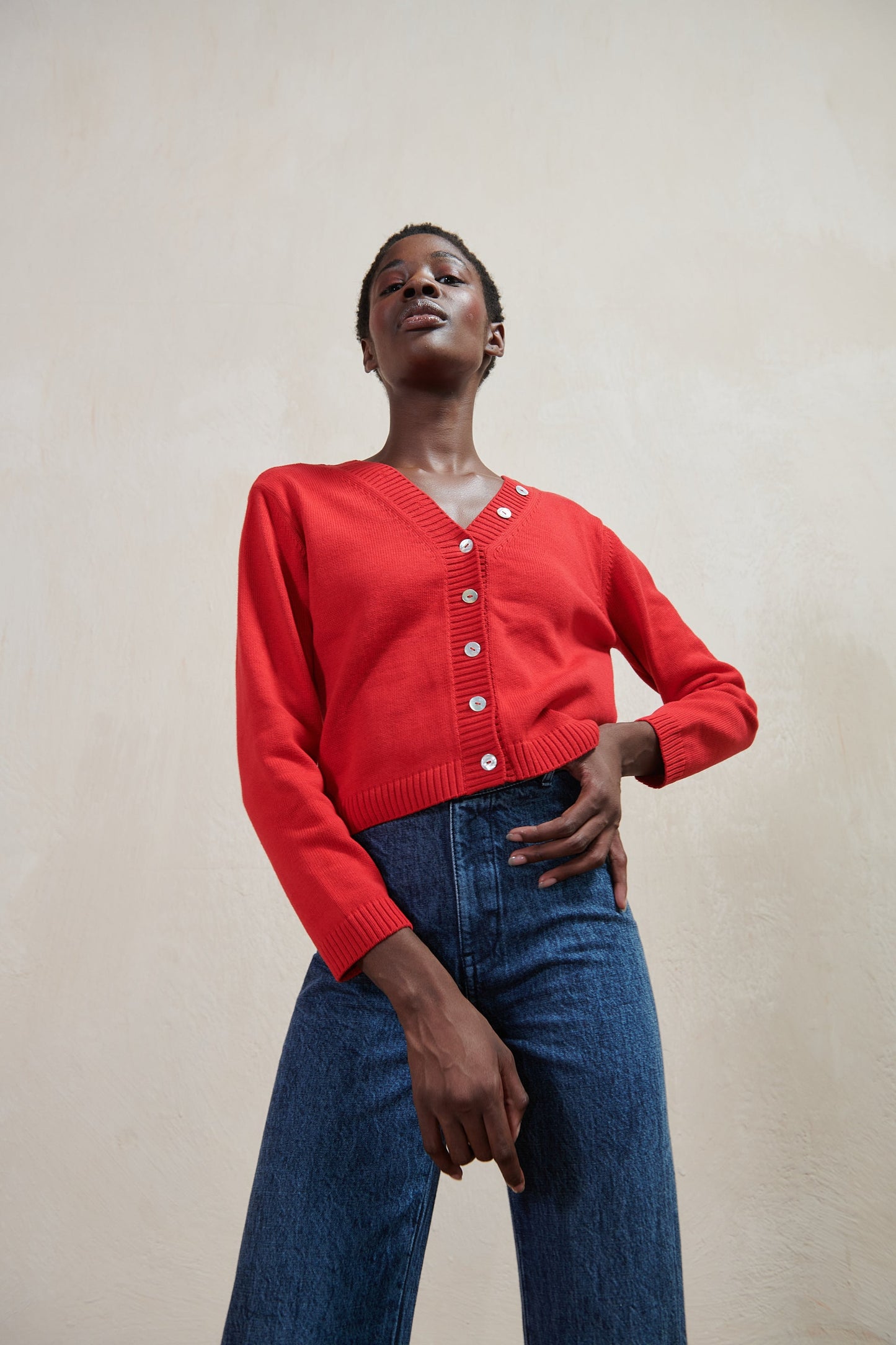 Maria Stanley Button Cardi in Piquillo (red)