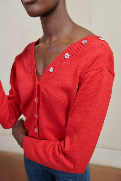 Maria Stanley Button Cardi in Piquillo (red)