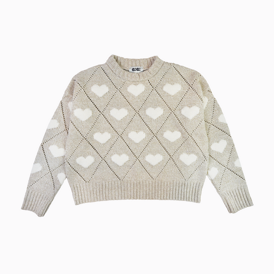 Gigi Knitwear Love heart sweater in beige marl
