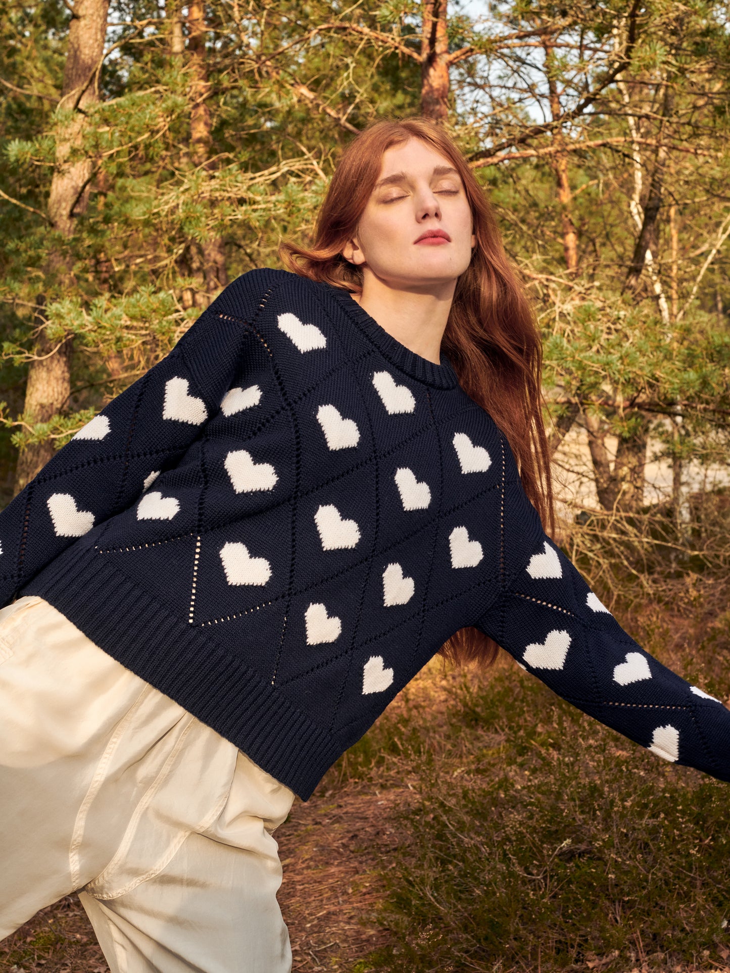 Gigi Knitwear Love heart sweater in navy with white hearts
