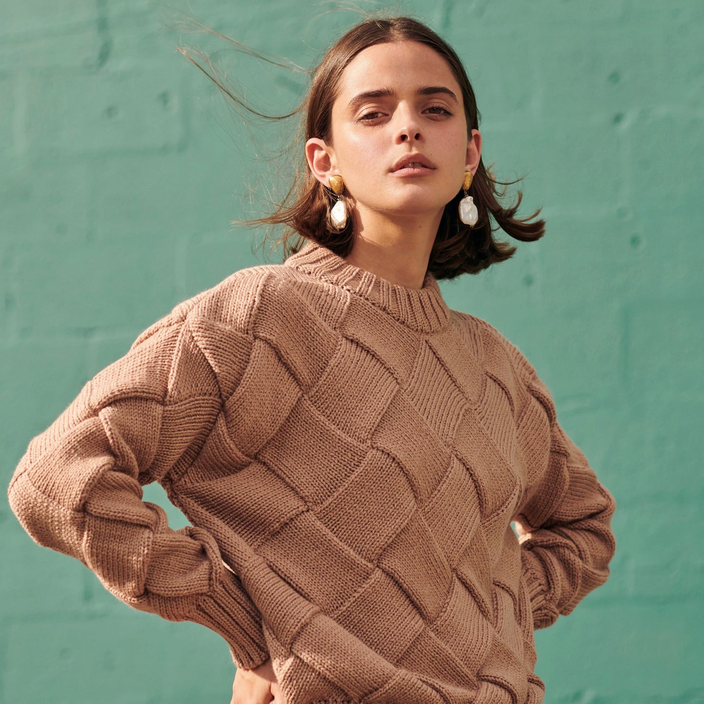 Gigi Knitwear Basketweave sweater in beige