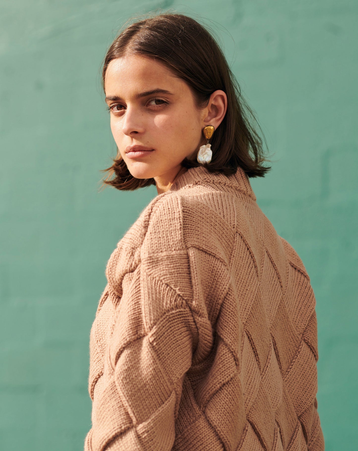 Gigi Knitwear Basketweave sweater in beige