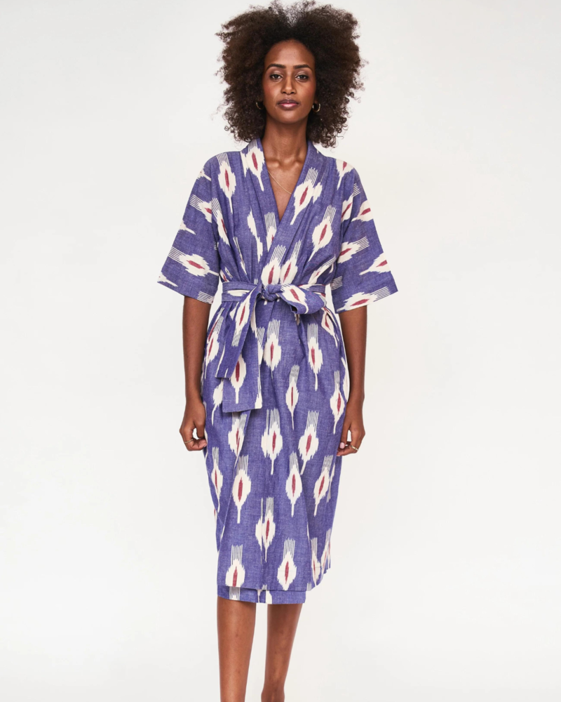 Mirth Organic Cotton Laos Robe in Nautical Ikat