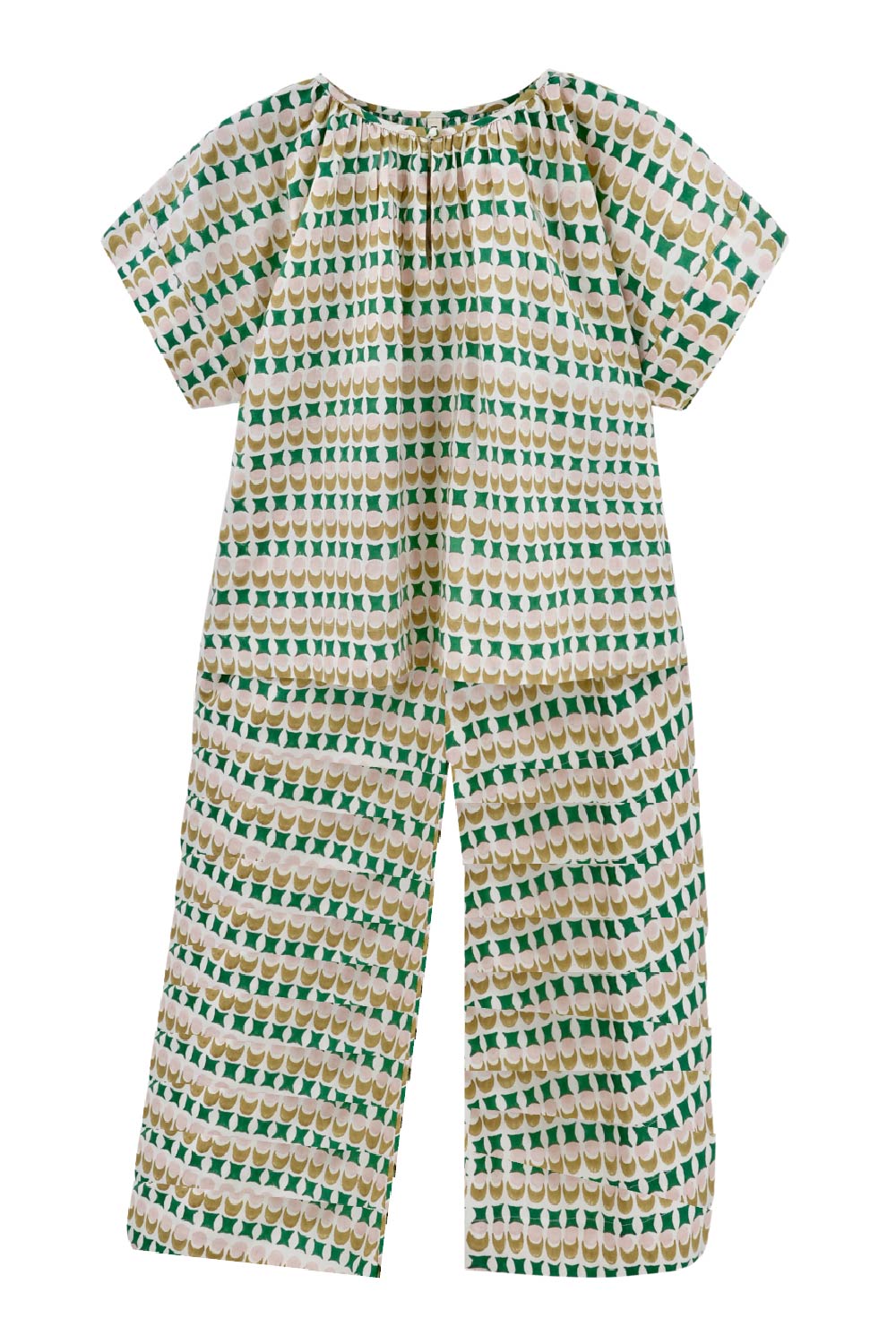 Mirth Organic Cotton Handblocked Pajama Pant Set in Jawbreaker