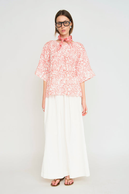 Kerala Short Sleeved Blouse in Cherry Heka