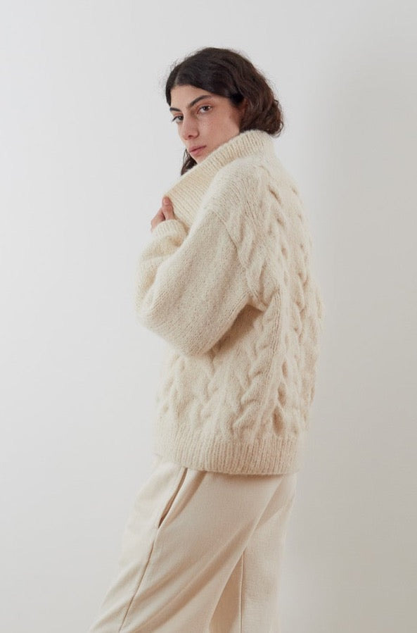 Wol Hide Handknit Cloud Cardigan in Ecru