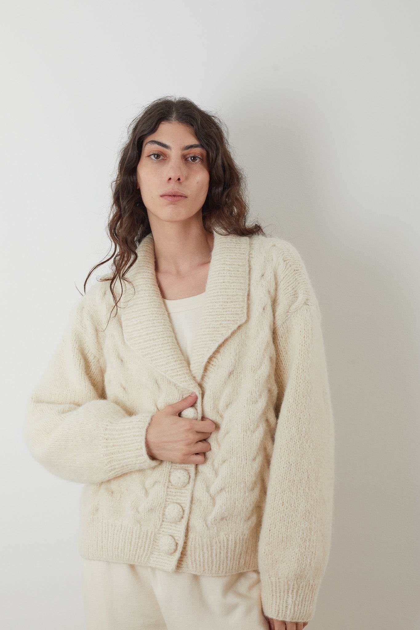 Wol Hide Handknit Cloud Cardigan in Ecru