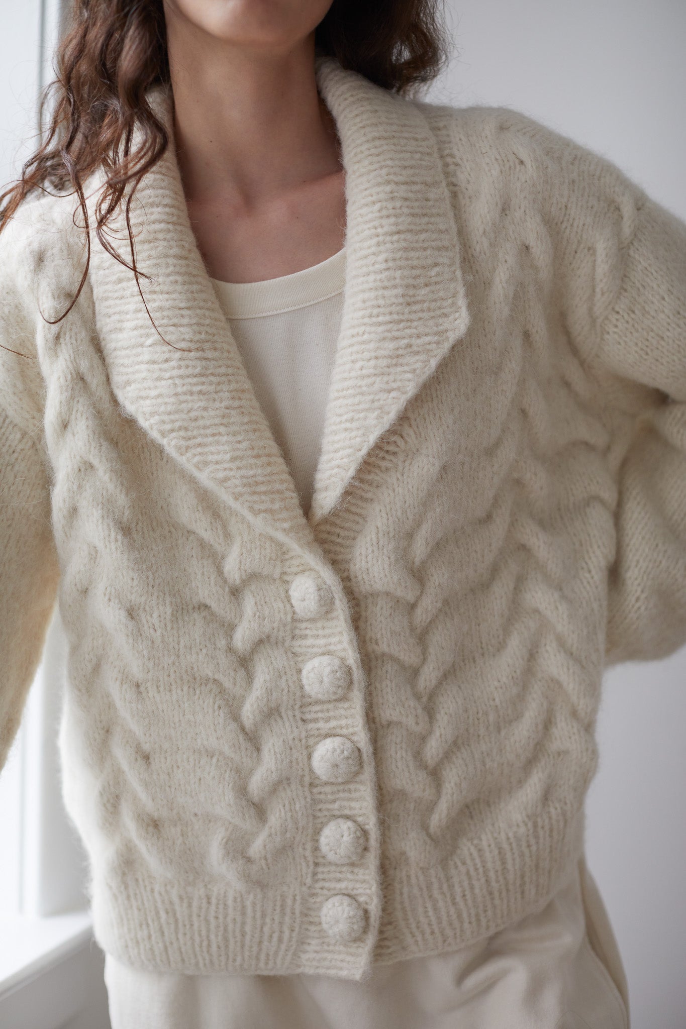 Wol Hide Handknit Cloud Cardigan in Ecru