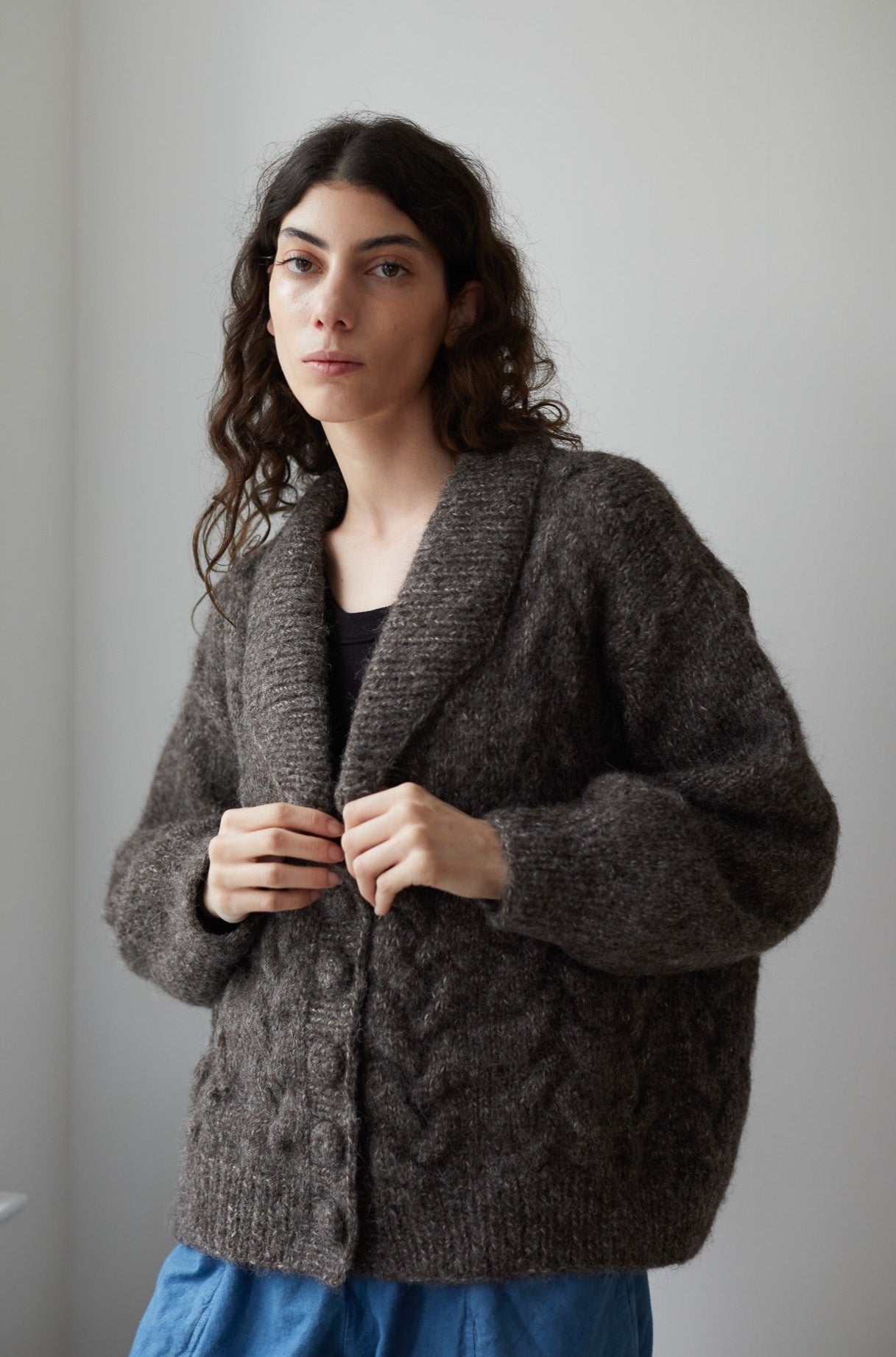 Wol Hide Handknit Cloud Cardigan in Smoke