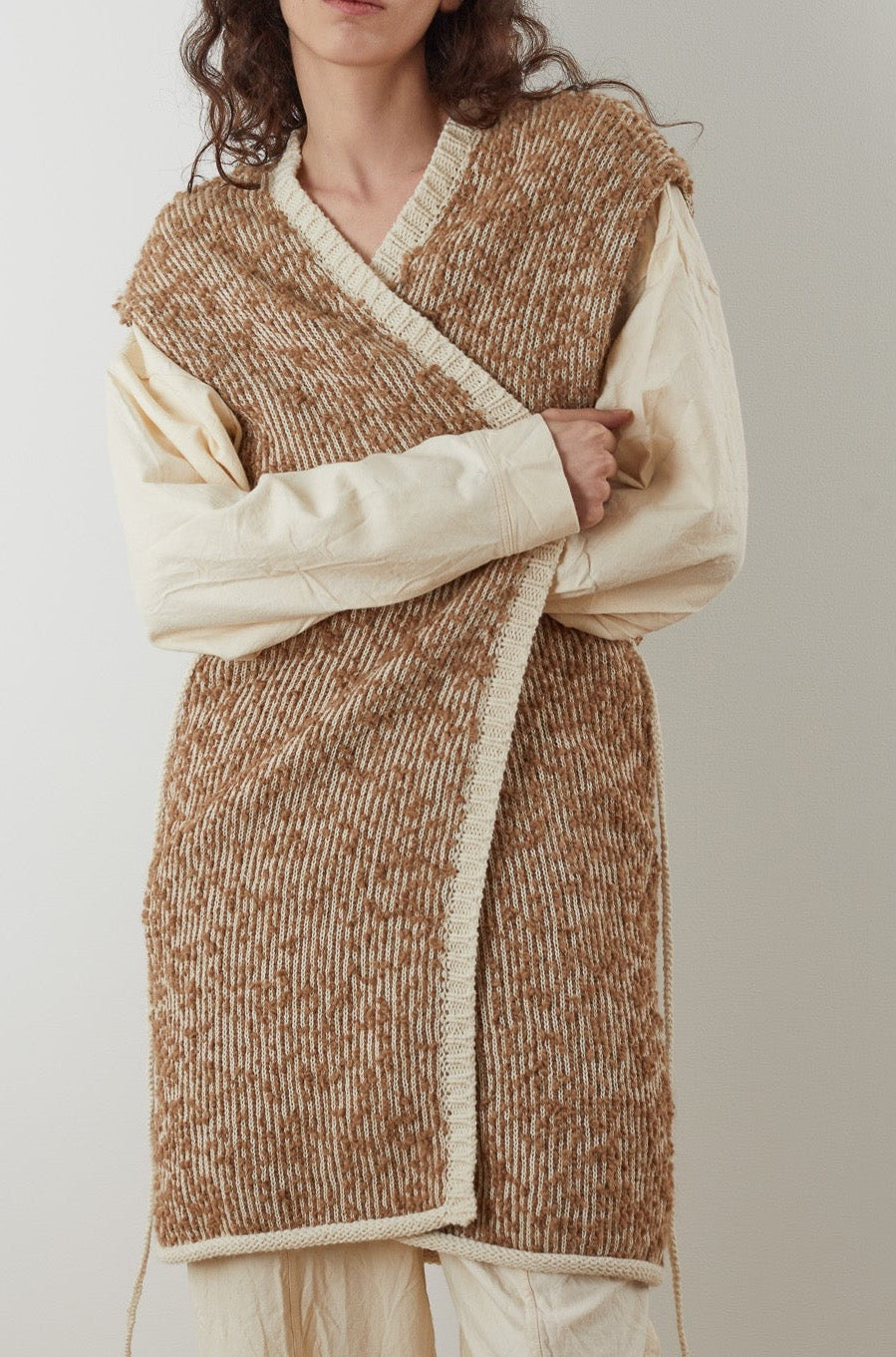 Wol Hide Knit Weave Vest in Praline