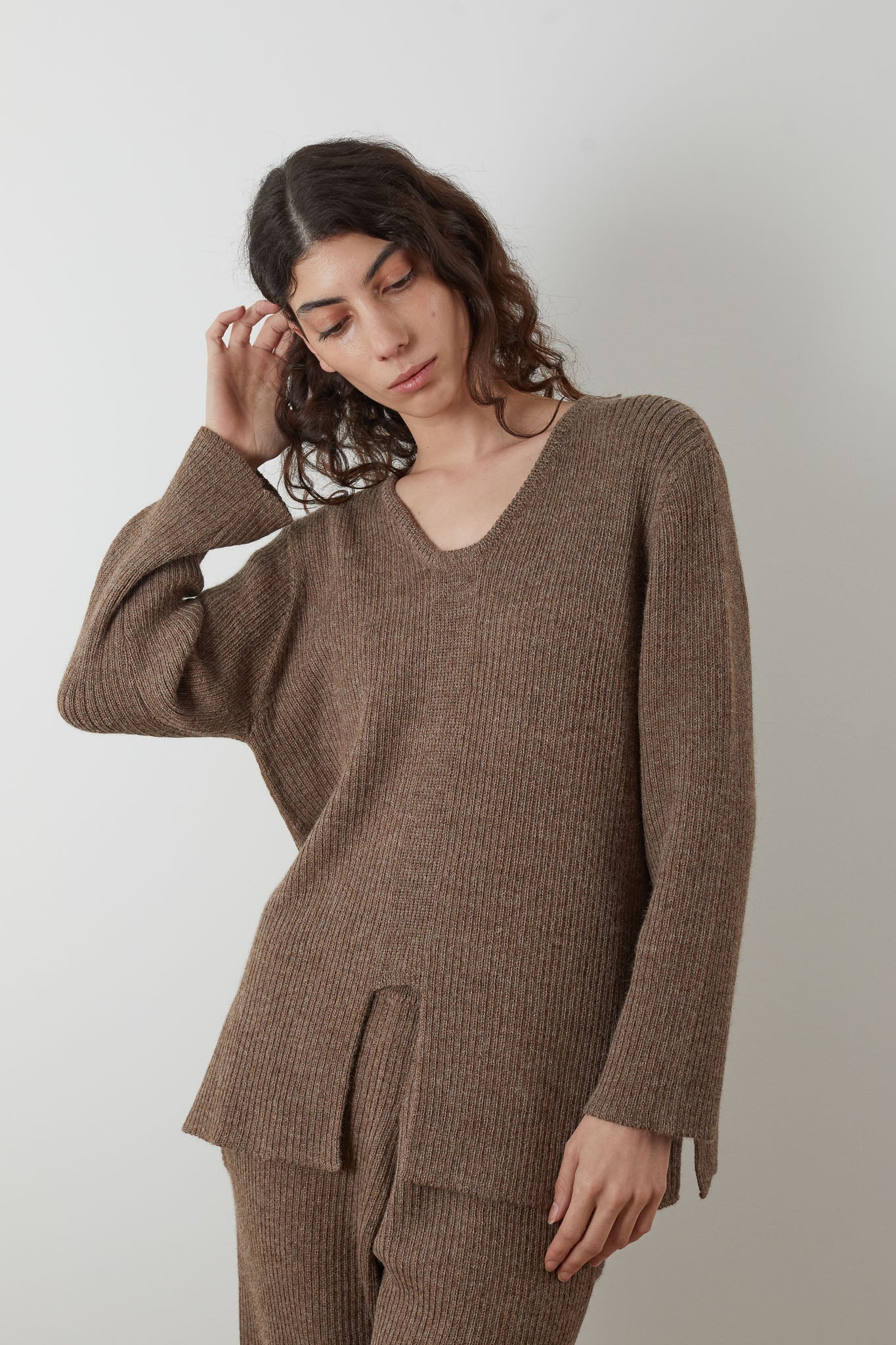 Wol Hide Rib Panel Pullover Sweater in Caribou