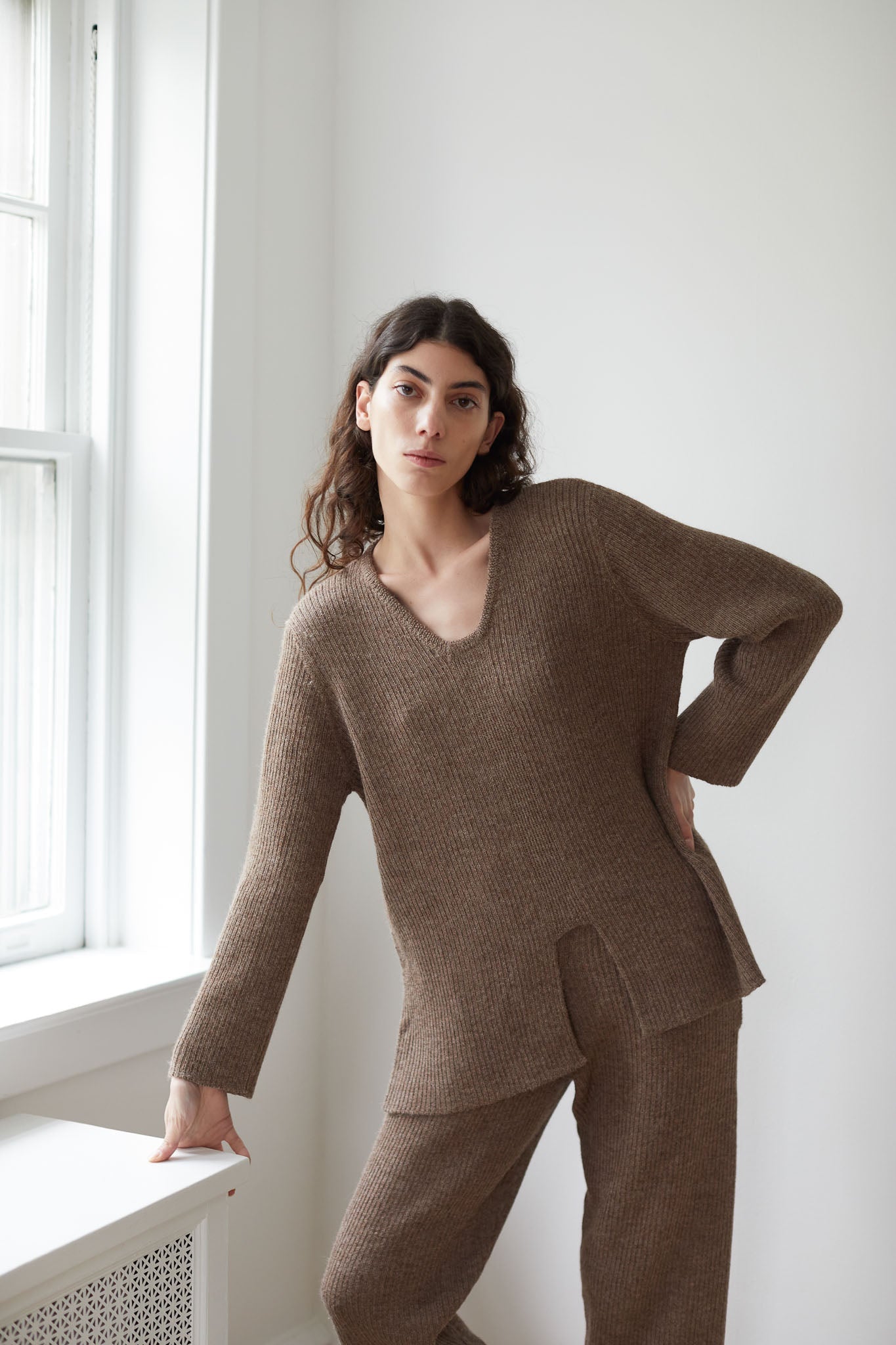 Wol Hide Rib Panel Pullover Sweater in Caribou