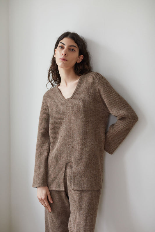 Wol Hide Rib Panel Pullover in Caribou
