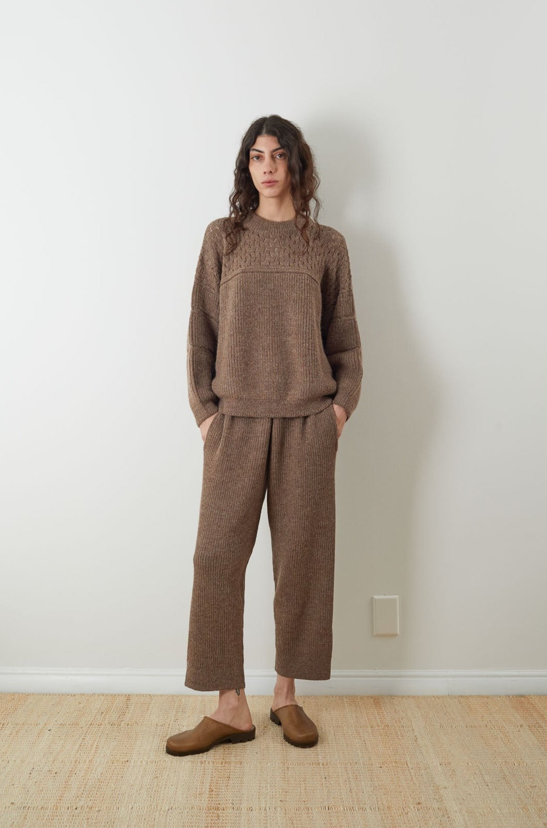Wol Hide Rib Wide Leg Pant in Caribou