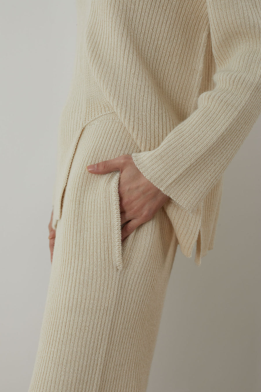 Wol Hide Rib Wide Leg Pant in Ecru