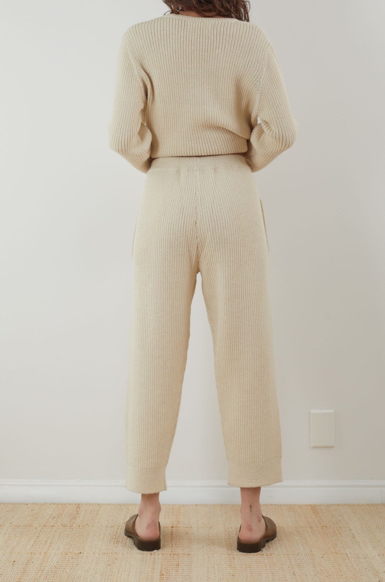 Wol Hide Rib Wide Leg Pant in Ecru