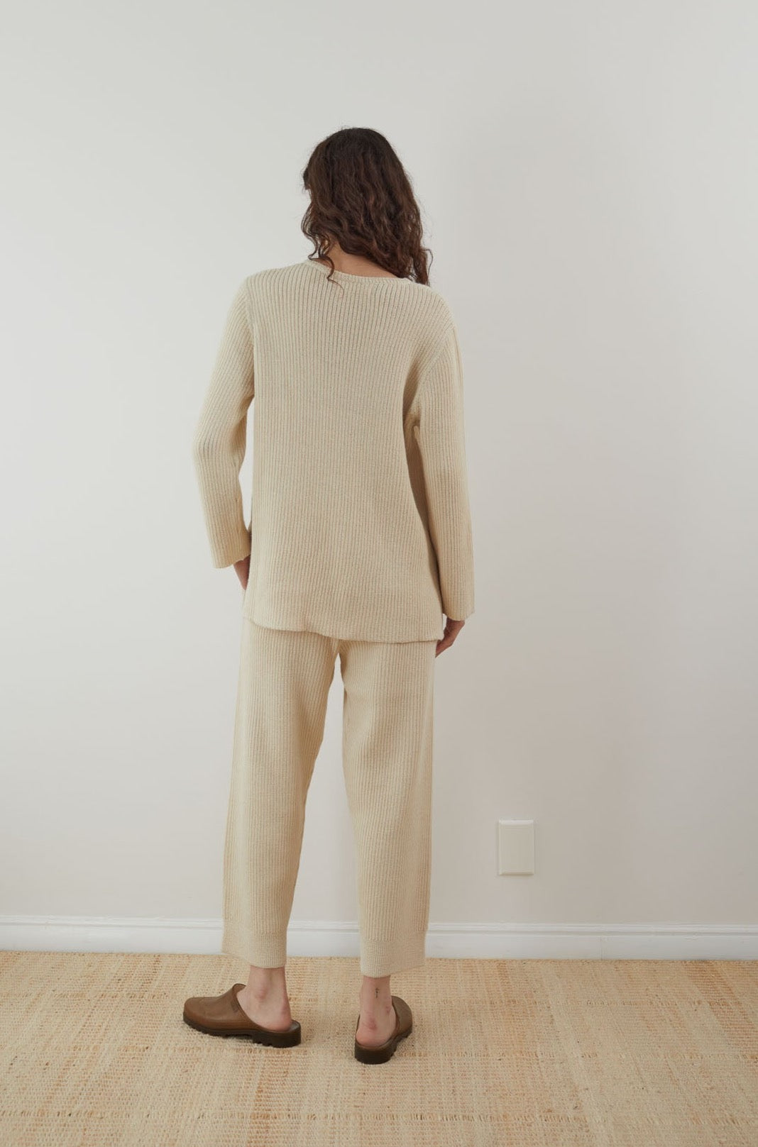Wol Hide Rib Wide Leg Pant in Ecru