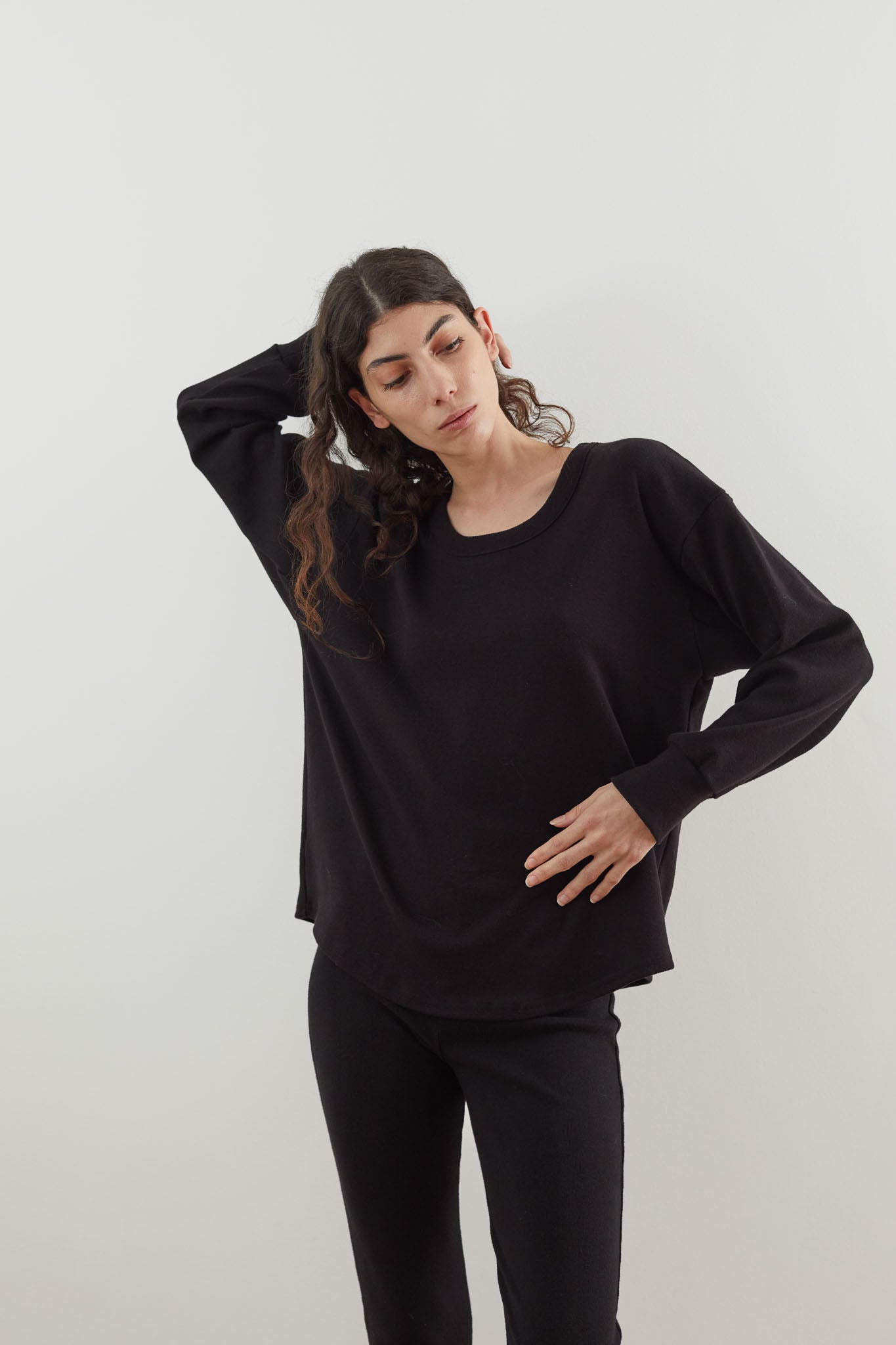 Wol Hide Scoop Neck Thermal Top in Black