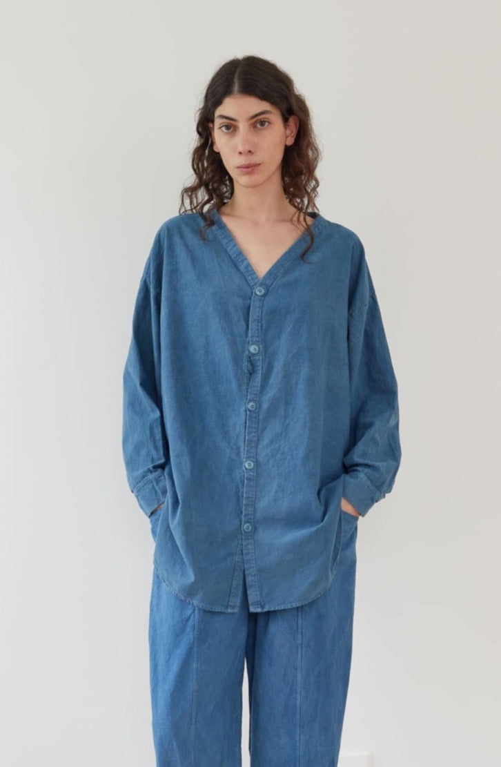 Wol Hide Twill Button Down in Indigo