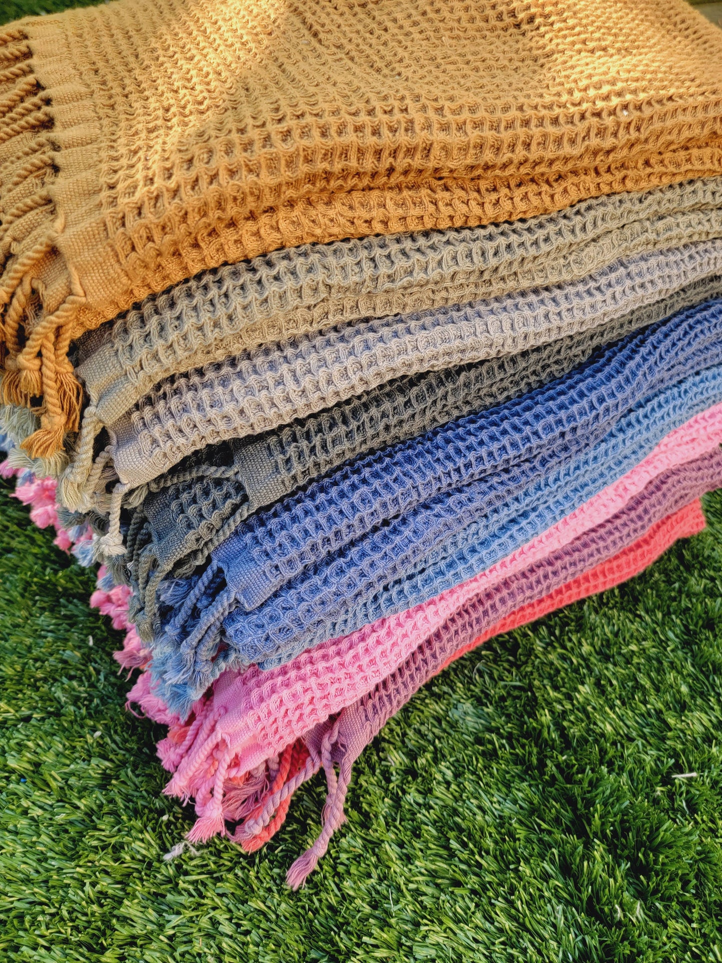 Plush Waffle Towels in Botanical Colors