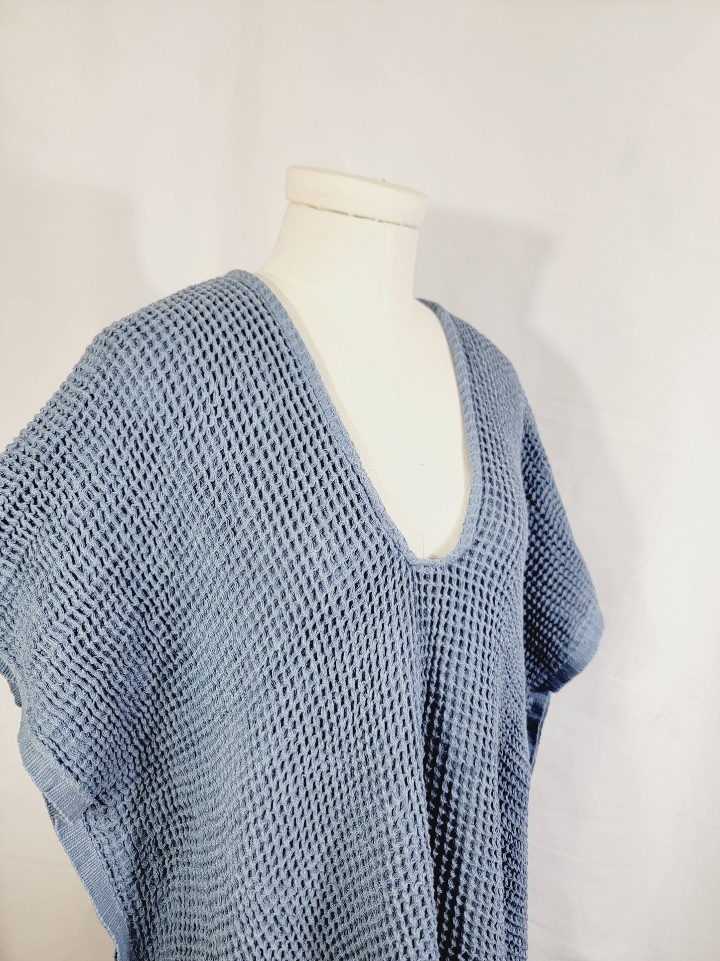 Hand made Honey comb wave Cotton Top or dress Blue