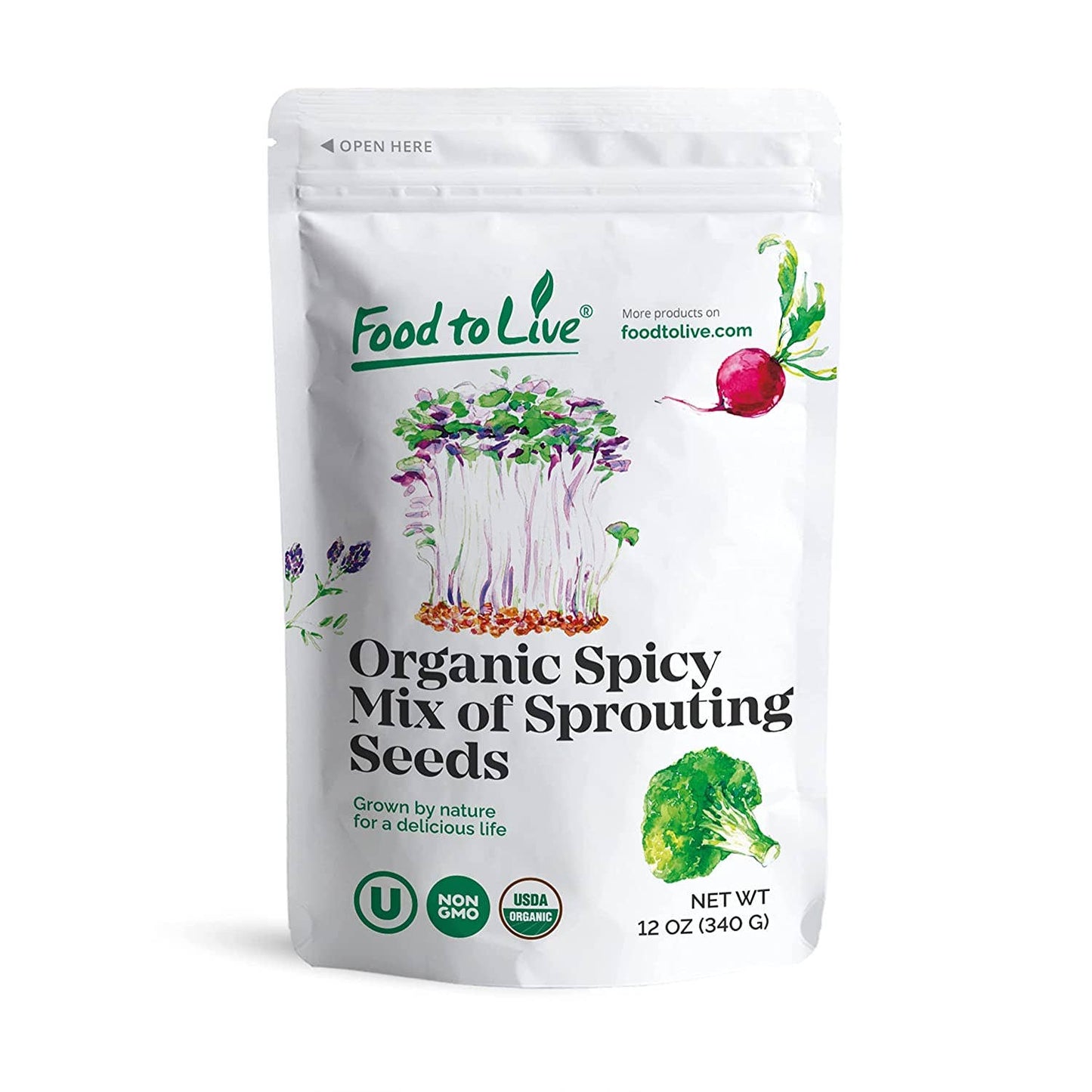 Organic Spicy Mix of Sprouting Seeds — Rich Germination Rate: 12 Ounces