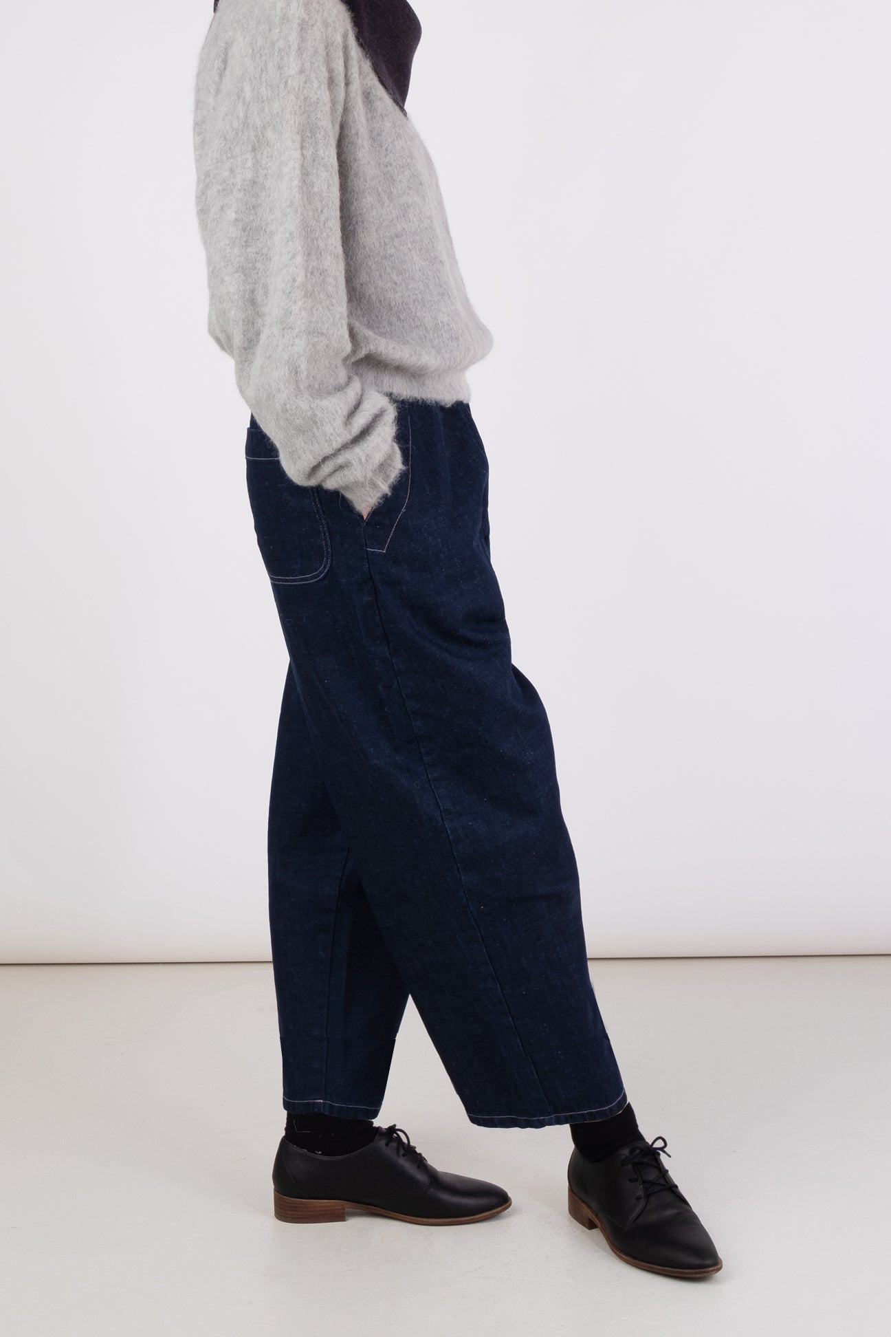 Micaela Greg Dark indigo barrel pant