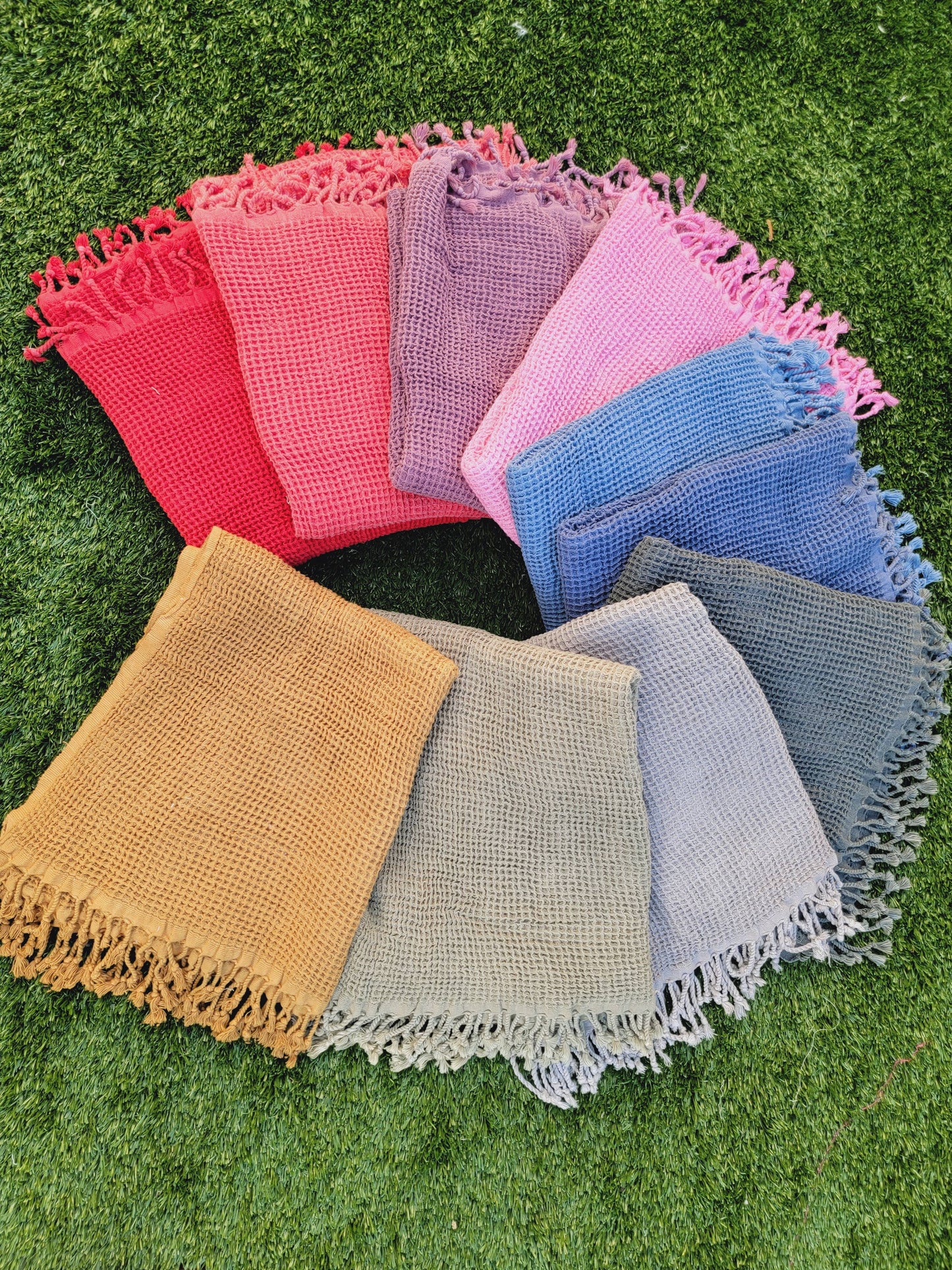 Plush Waffle Towels in Botanical Colors