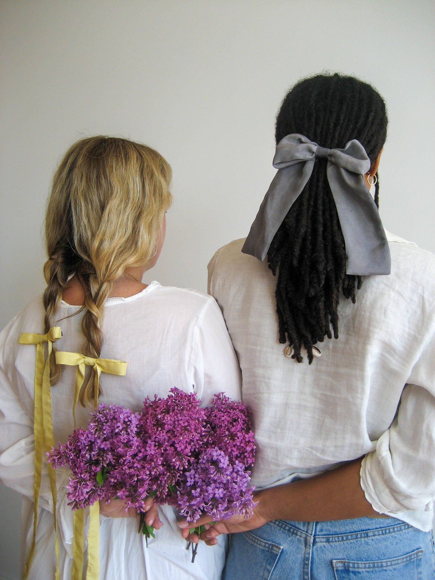 Charcoal Grey Silk Hair Bow | Plant Dyed | Handmade