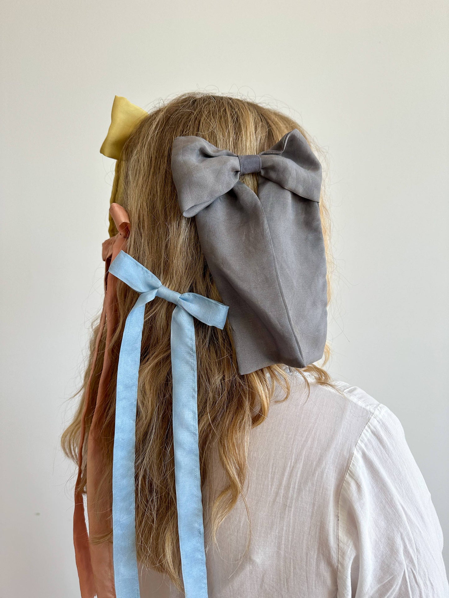 Charcoal Grey Silk Hair Bow | Plant Dyed | Handmade