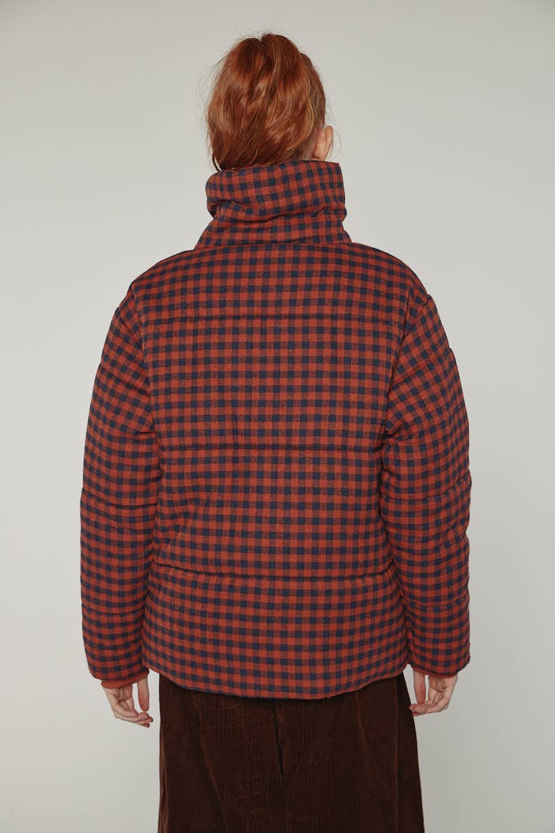 Puff gingham cozy jacket: Red/Black small check