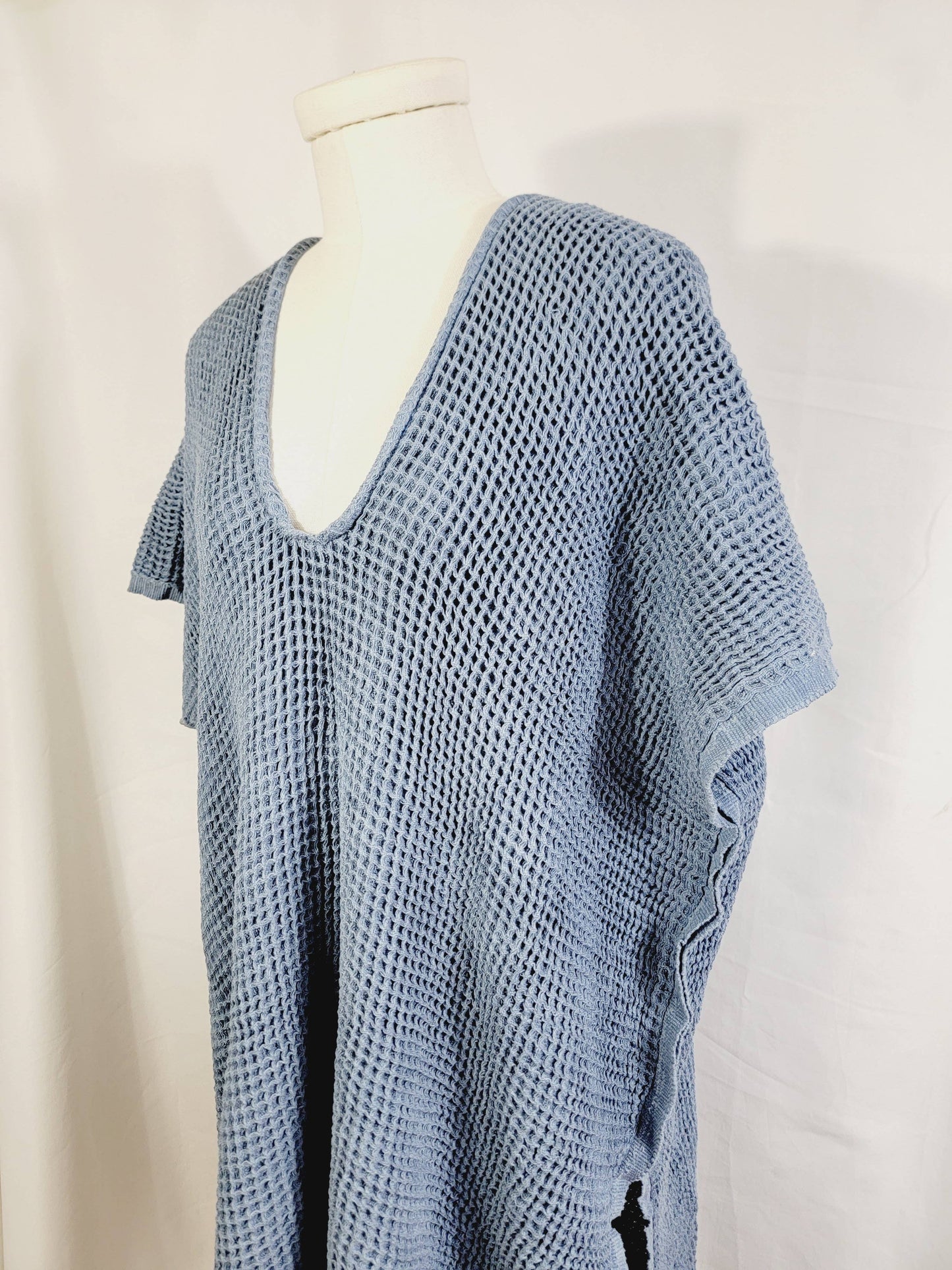 Hand made Honey comb wave Cotton Top or dress Blue