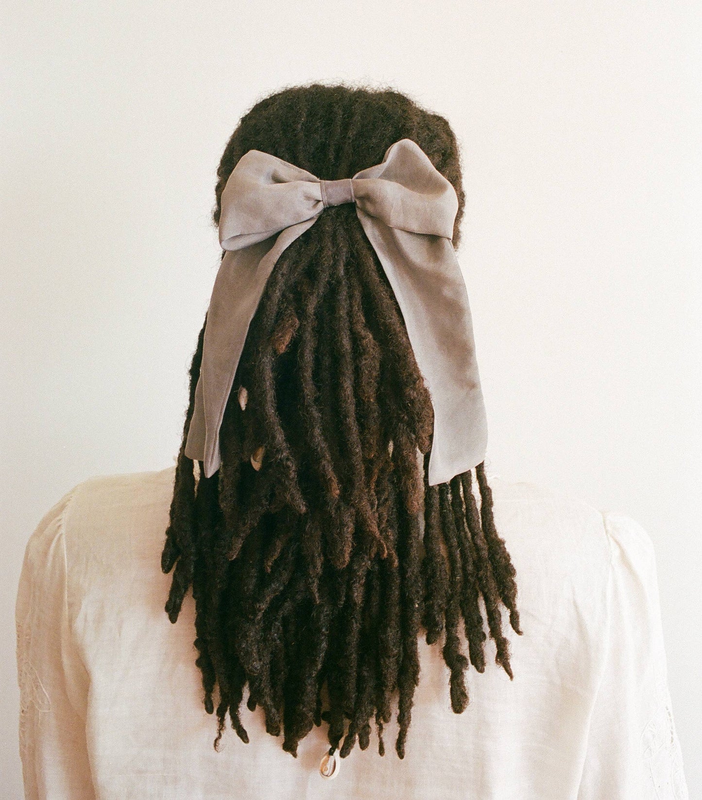 Charcoal Grey Silk Hair Bow | Plant Dyed | Handmade
