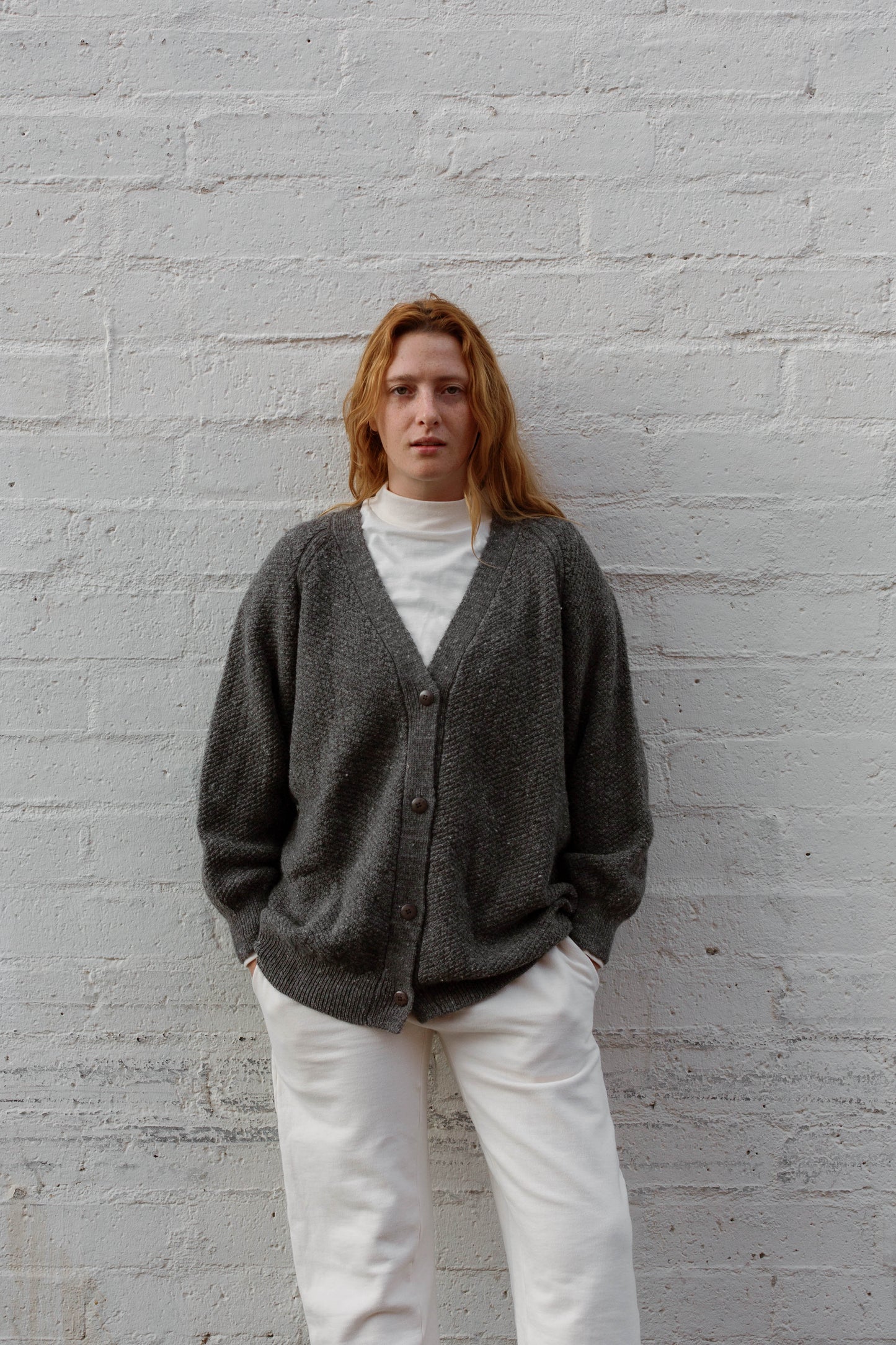 Wol Hide Moss cardigan in Ecru